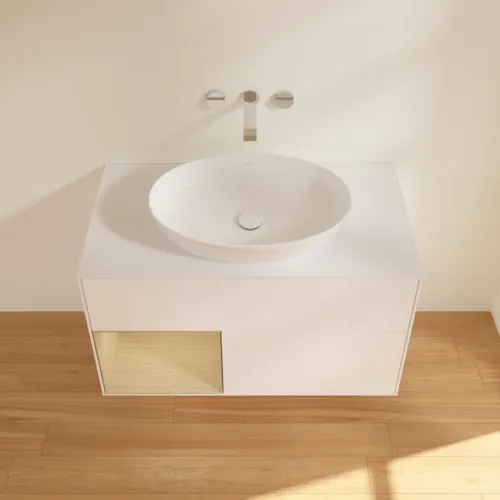 VILLEROY BOCH Finion Waschbeckenunterschrank, mit Beleuchtung, 2 Auszüge, 1000 x 603 x 501 mm, White Matt Lacquer / Oak Veneer / Glass White Matt #FA11PCMT, Bild 4