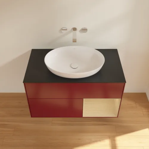VILLEROY BOCH Finion Waschbeckenunterschrank, mit Beleuchtung, 2 Auszüge, 1000 x 603 x 501 mm, Peony Matt Lacquer / Oak Veneer / Glass Black Matt #FA22PCHB, Bild 4