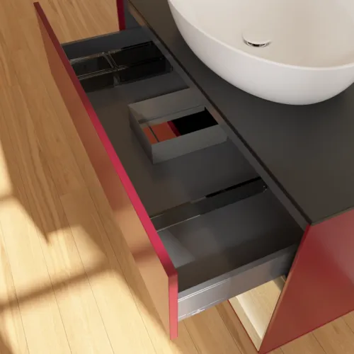 VILLEROY BOCH Finion Waschbeckenunterschrank, mit Beleuchtung, 2 Auszüge, 1000 x 603 x 501 mm, Peony Matt Lacquer / Oak Veneer / Glass Black Matt #FA22PCHB, Bild 8