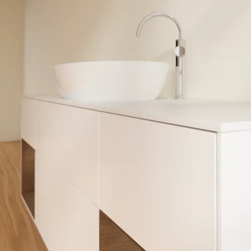 Bild von VILLEROY BOCH Finion Waschbeckenunterschrank, mit Beleuchtung, 4 Auszüge, 1600 x 603 x 501 mm, White Matt Lacquer / Walnut Veneer / Glass White Matt #F981GNMT