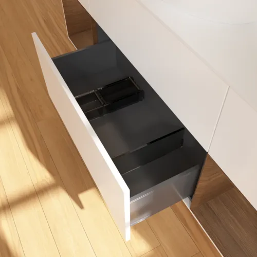 Bild von VILLEROY BOCH Finion Waschbeckenunterschrank, mit Beleuchtung, 4 Auszüge, 1600 x 603 x 501 mm, White Matt Lacquer / Walnut Veneer / Glass White Matt #F981GNMT