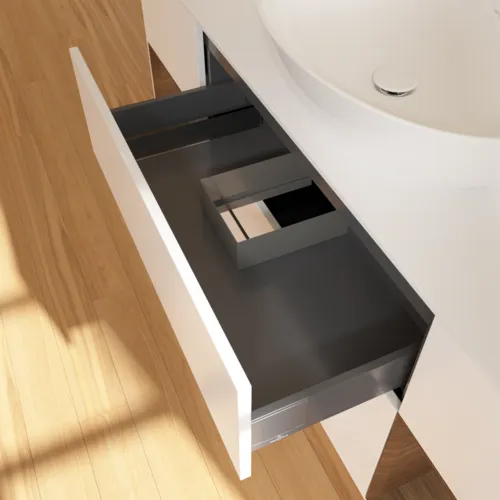 Bild von VILLEROY BOCH Finion Waschbeckenunterschrank, mit Beleuchtung, 4 Auszüge, 1600 x 603 x 501 mm, White Matt Lacquer / Walnut Veneer / Glass White Matt #F981GNMT