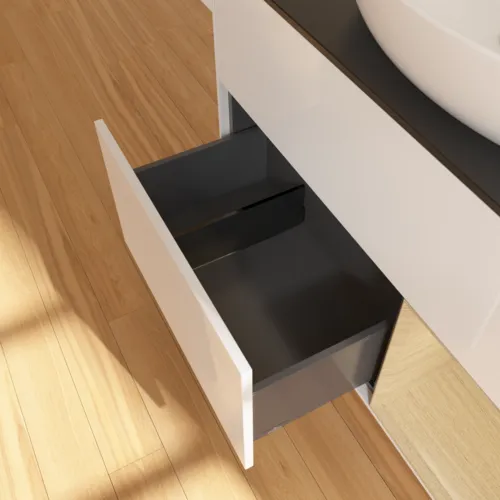Bild von VILLEROY BOCH Finion Waschbeckenunterschrank, mit Beleuchtung, 2 Auszüge, 1000 x 603 x 501 mm, Glossy White Lacquer / Oak Veneer / Glass Black Matt #FA22PCGF