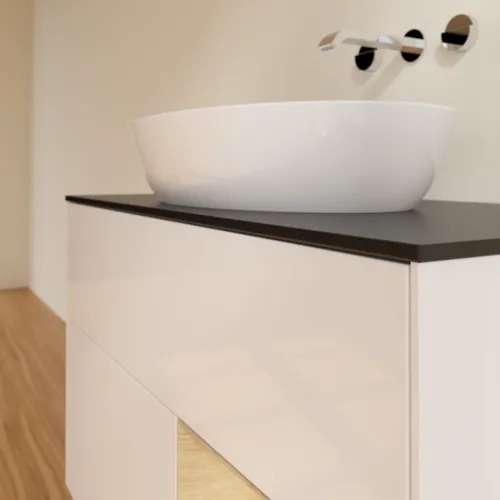 Bild von VILLEROY BOCH Finion Waschbeckenunterschrank, mit Beleuchtung, 2 Auszüge, 1000 x 603 x 501 mm, Glossy White Lacquer / Oak Veneer / Glass Black Matt #FA22PCGF