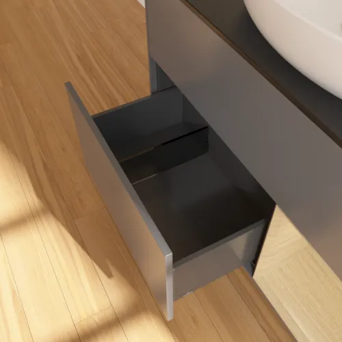 Bild von VILLEROY BOCH Finion Waschbeckenunterschrank, mit Beleuchtung, 2 Auszüge, 1000 x 603 x 501 mm, Anthracite Matt Lacquer / Oak Veneer / Glass Black Matt #FA22PCGK