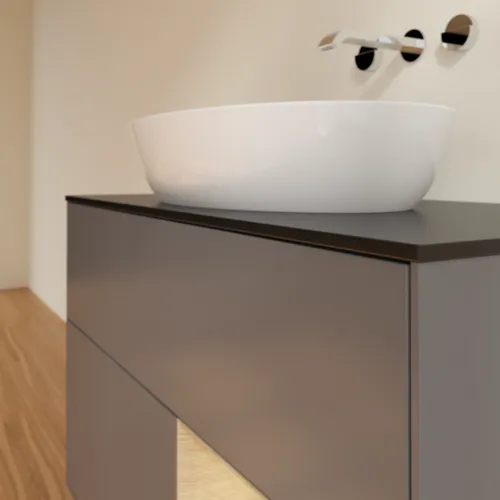 Bild von VILLEROY BOCH Finion Waschbeckenunterschrank, mit Beleuchtung, 2 Auszüge, 1000 x 603 x 501 mm, Anthracite Matt Lacquer / Oak Veneer / Glass Black Matt #FA22PCGK