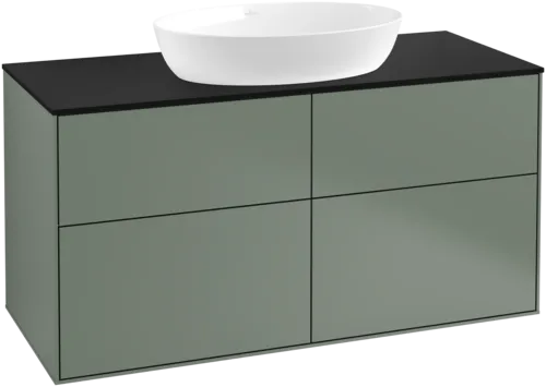 Зображення з  VILLEROY BOCH Finion Vanity unit, 4 pull-out compartments, 1200 x 603 x 501 mm, Olive Matt Lacquer / Glass Black Matt #FA3200GM