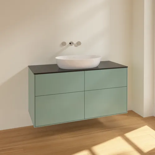 VILLEROY BOCH Finion Waschbeckenunterschrank, 4 Auszüge, 1200 x 603 x 501 mm, Olive Matt Lacquer / Glass Black Matt #FA3200GM, Bild 2