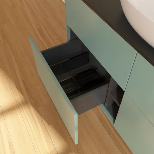 VILLEROY BOCH Finion Waschbeckenunterschrank, 4 Auszüge, 1200 x 603 x 501 mm, Olive Matt Lacquer / Glass Black Matt #FA3200GM, Bild 6