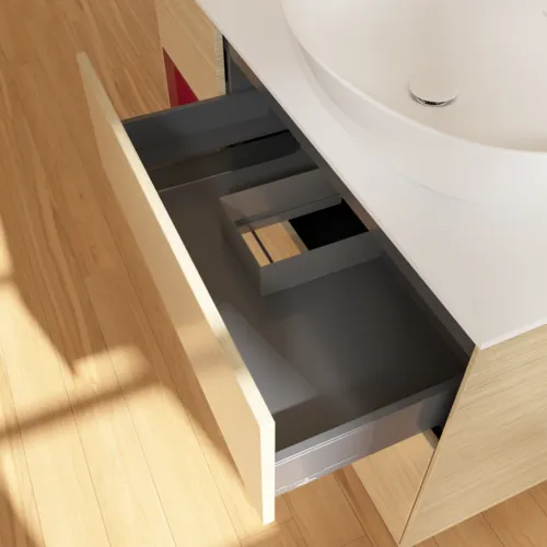 Bild von VILLEROY BOCH Finion Waschbeckenunterschrank, mit Beleuchtung, 3 Auszüge, 1200 x 603 x 501 mm, Oak Veneer / Peony Matt Lacquer / Glass White Matt #FA41HBPC