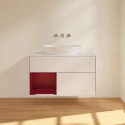 VILLEROY BOCH Finion Waschbeckenunterschrank, mit Beleuchtung, 2 Auszüge, 1000 x 603 x 501 mm, Glossy White Lacquer / Peony Matt Lacquer / Glass White Matt #FA11HBGF, Bild 3