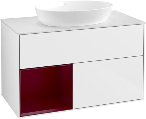 Obrázek VILLEROY BOCH Finion Vanity unit, with lighting, 2 pull-out compartments, 1000 x 603 x 501 mm, Glossy White Lacquer / Peony Matt Lacquer / Glass White Matt #FA11HBGF