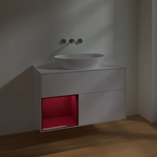 VILLEROY BOCH Finion Waschbeckenunterschrank, mit Beleuchtung, 2 Auszüge, 1000 x 603 x 501 mm, Glossy White Lacquer / Peony Matt Lacquer / Glass White Matt #FA11HBGF, Bild 5