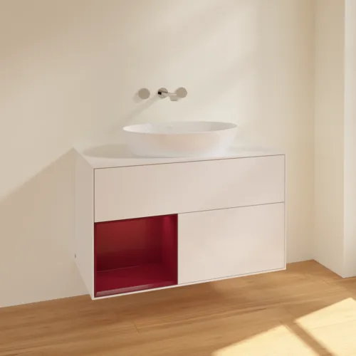 VILLEROY BOCH Finion Waschbeckenunterschrank, mit Beleuchtung, 2 Auszüge, 1000 x 603 x 501 mm, Glossy White Lacquer / Peony Matt Lacquer / Glass White Matt #FA11HBGF, Bild 2