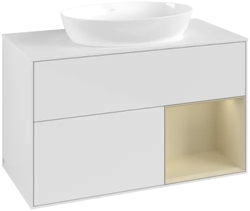 Зображення з  VILLEROY BOCH Finion Vanity unit, with lighting, 2 pull-out compartments, 1000 x 603 x 501 mm, Glossy White Lacquer / Silk Grey Matt Lacquer / Glass White Matt #FA21HJGF