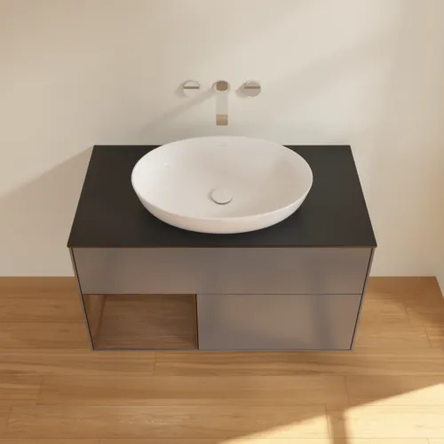 Bild von VILLEROY BOCH Finion Waschbeckenunterschrank, mit Beleuchtung, 2 Auszüge, 1000 x 603 x 501 mm, Anthracite Matt Lacquer / Walnut Veneer / Glass Black Matt #FA12GNGK