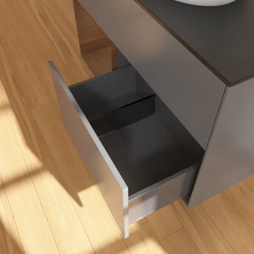 Bild von VILLEROY BOCH Finion Waschbeckenunterschrank, mit Beleuchtung, 2 Auszüge, 1000 x 603 x 501 mm, Anthracite Matt Lacquer / Walnut Veneer / Glass Black Matt #FA12GNGK