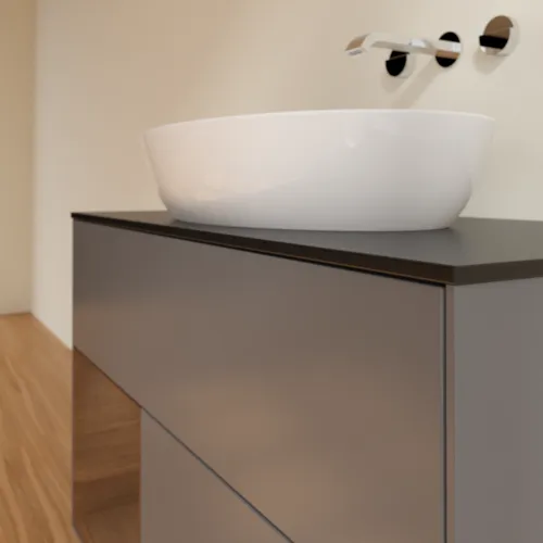 Bild von VILLEROY BOCH Finion Waschbeckenunterschrank, mit Beleuchtung, 2 Auszüge, 1000 x 603 x 501 mm, Anthracite Matt Lacquer / Walnut Veneer / Glass Black Matt #FA12GNGK