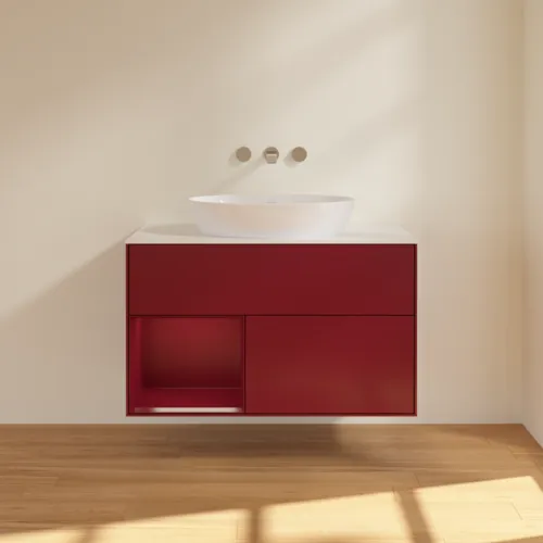 Bild von VILLEROY BOCH Finion Waschbeckenunterschrank, mit Beleuchtung, 2 Auszüge, 1000 x 603 x 501 mm, Peony Matt Lacquer / Peony Matt Lacquer / Glass White Matt #FA11HBHB