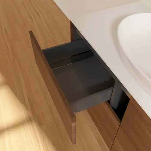 Bild von VILLEROY BOCH Finion Waschbeckenunterschrank, 4 Auszüge, 1200 x 603 x 501 mm, Walnut Veneer / Glass White Matt #FA3100GN