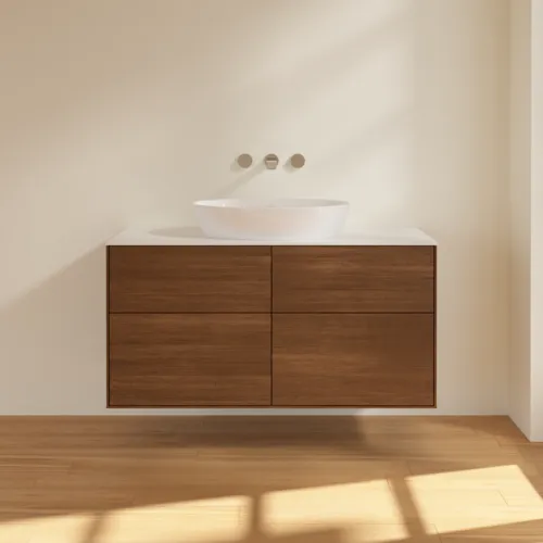 Bild von VILLEROY BOCH Finion Waschbeckenunterschrank, 4 Auszüge, 1200 x 603 x 501 mm, Walnut Veneer / Glass White Matt #FA3100GN
