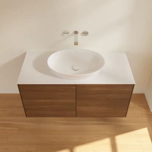 Bild von VILLEROY BOCH Finion Waschbeckenunterschrank, 4 Auszüge, 1200 x 603 x 501 mm, Walnut Veneer / Glass White Matt #FA3100GN