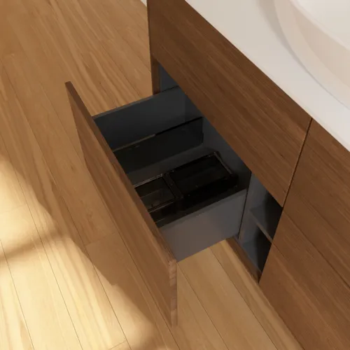 Bild von VILLEROY BOCH Finion Waschbeckenunterschrank, 4 Auszüge, 1200 x 603 x 501 mm, Walnut Veneer / Glass White Matt #FA3100GN