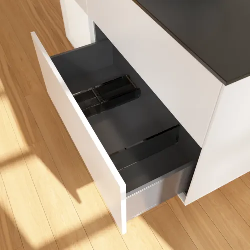 VILLEROY BOCH Finion Waschbeckenunterschrank, mit Beleuchtung, 3 Auszüge, 1200 x 603 x 501 mm, White Matt Lacquer / White Matt Lacquer / Glass Black Matt #FA62MTMT, Bild 7