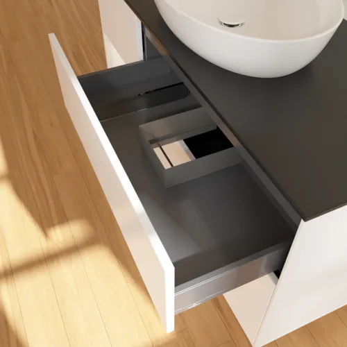VILLEROY BOCH Finion Waschbeckenunterschrank, mit Beleuchtung, 3 Auszüge, 1200 x 603 x 501 mm, White Matt Lacquer / White Matt Lacquer / Glass Black Matt #FA62MTMT, Bild 8