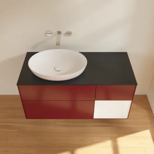 Bild von VILLEROY BOCH Finion Waschbeckenunterschrank, mit Beleuchtung, 3 Auszüge, 1200 x 603 x 501 mm, Peony Matt Lacquer / White Matt Lacquer / Glass Black Matt #FA52MTHB