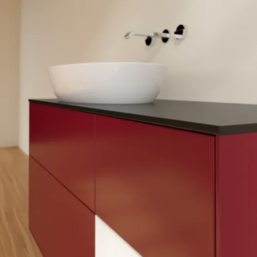 Bild von VILLEROY BOCH Finion Waschbeckenunterschrank, mit Beleuchtung, 3 Auszüge, 1200 x 603 x 501 mm, Peony Matt Lacquer / White Matt Lacquer / Glass Black Matt #FA52MTHB
