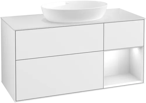 εικόνα του VILLEROY BOCH Finion Vanity unit, with lighting, 3 pull-out compartments, 1200 x 603 x 501 mm, Glossy White Lacquer / Glossy White Lacquer / Glass White Matt #FA71GFGF