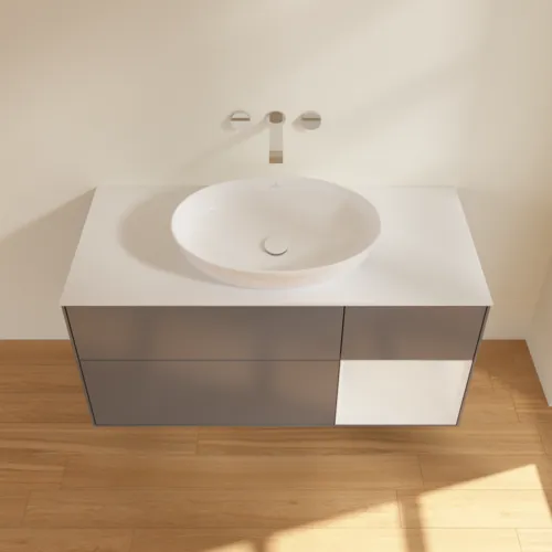 VILLEROY BOCH Finion Waschbeckenunterschrank, mit Beleuchtung, 3 Auszüge, 1200 x 603 x 501 mm, Anthracite Matt Lacquer / Glossy White Lacquer / Glass White Matt #FA71GFGK, Bild 4