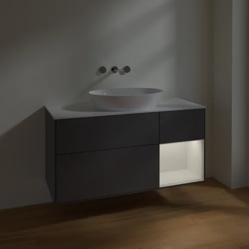 VILLEROY BOCH Finion Waschbeckenunterschrank, mit Beleuchtung, 3 Auszüge, 1200 x 603 x 501 mm, Anthracite Matt Lacquer / Glossy White Lacquer / Glass White Matt #FA71GFGK, Bild 5