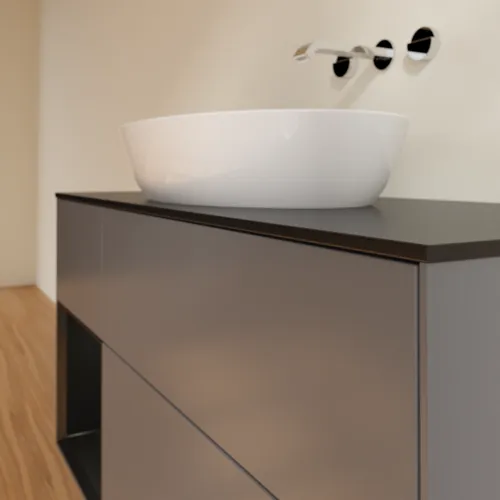 Bild von VILLEROY BOCH Finion Waschbeckenunterschrank, mit Beleuchtung, 3 Auszüge, 1200 x 603 x 501 mm, Anthracite Matt Lacquer / Black Matt Lacquer / Glass Black Matt #FA62PDGK