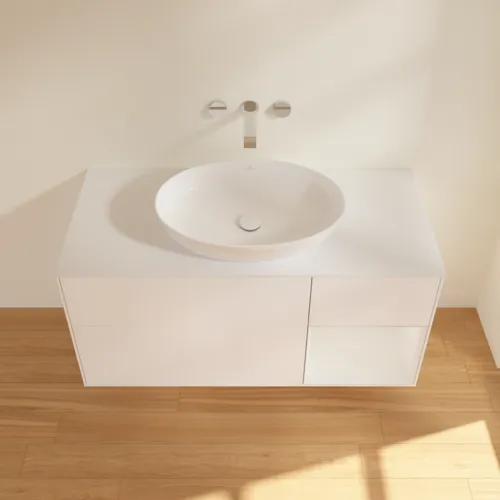 VILLEROY BOCH Finion Waschbeckenunterschrank, mit Beleuchtung, 3 Auszüge, 1200 x 603 x 501 mm, White Matt Lacquer / Glossy White Lacquer / Glass White Matt #FA71GFMT, Bild 4