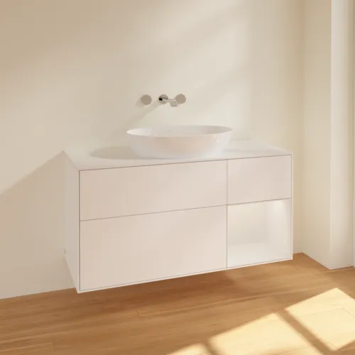 VILLEROY BOCH Finion Waschbeckenunterschrank, mit Beleuchtung, 3 Auszüge, 1200 x 603 x 501 mm, White Matt Lacquer / Glossy White Lacquer / Glass White Matt #FA71GFMT, Bild 2