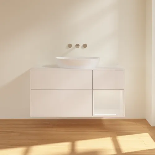VILLEROY BOCH Finion Waschbeckenunterschrank, mit Beleuchtung, 3 Auszüge, 1200 x 603 x 501 mm, White Matt Lacquer / Glossy White Lacquer / Glass White Matt #FA71GFMT, Bild 3