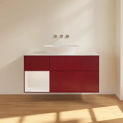 VILLEROY BOCH Finion Waschbeckenunterschrank, mit Beleuchtung, 3 Auszüge, 1200 x 603 x 501 mm, Peony Matt Lacquer / Glossy White Lacquer / Glass White Matt #FA61GFHB, Bild 3