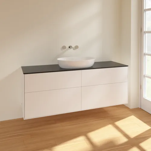 Obrázek VILLEROY BOCH Finion Vanity unit, 4 pull-out compartments, 1600 x 603 x 501 mm, White Matt Lacquer / Glass Black Matt #FA9200MT