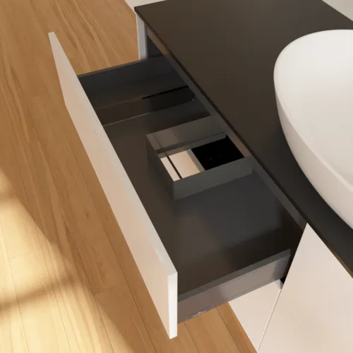 Obrázek VILLEROY BOCH Finion Vanity unit, 4 pull-out compartments, 1600 x 603 x 501 mm, White Matt Lacquer / Glass Black Matt #FA9200MT