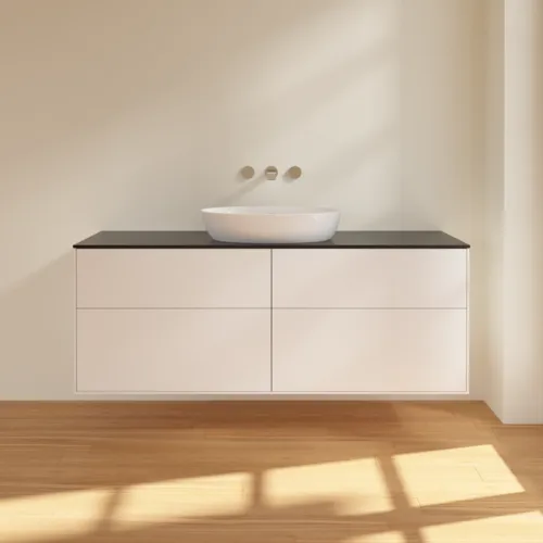Obrázek VILLEROY BOCH Finion Vanity unit, 4 pull-out compartments, 1600 x 603 x 501 mm, White Matt Lacquer / Glass Black Matt #FA9200MT