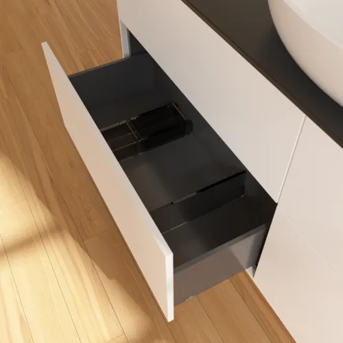 Obrázek VILLEROY BOCH Finion Vanity unit, 4 pull-out compartments, 1600 x 603 x 501 mm, White Matt Lacquer / Glass Black Matt #FA9200MT