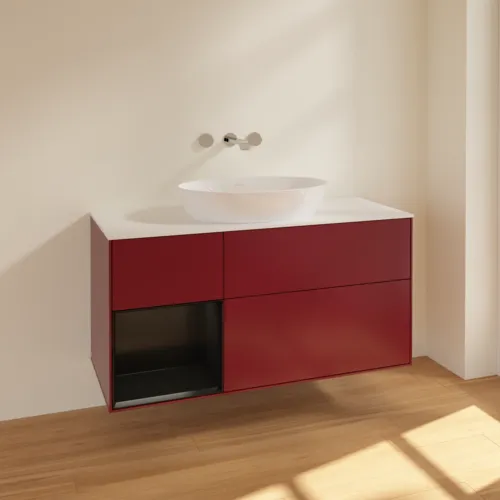 Bild von VILLEROY BOCH Finion Waschbeckenunterschrank, mit Beleuchtung, 3 Auszüge, 1200 x 603 x 501 mm, Peony Matt Lacquer / Black Matt Lacquer / Glass White Matt #FA61PDHB