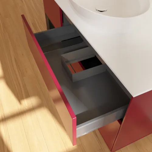 Bild von VILLEROY BOCH Finion Waschbeckenunterschrank, mit Beleuchtung, 3 Auszüge, 1200 x 603 x 501 mm, Peony Matt Lacquer / Black Matt Lacquer / Glass White Matt #FA61PDHB