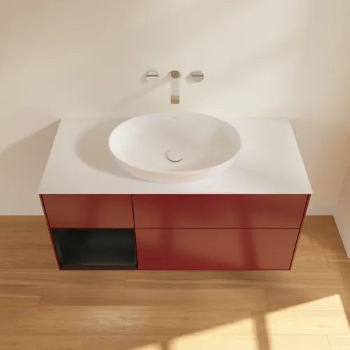 Bild von VILLEROY BOCH Finion Waschbeckenunterschrank, mit Beleuchtung, 3 Auszüge, 1200 x 603 x 501 mm, Peony Matt Lacquer / Black Matt Lacquer / Glass White Matt #FA61PDHB
