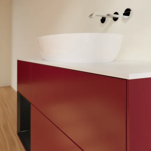 Bild von VILLEROY BOCH Finion Waschbeckenunterschrank, mit Beleuchtung, 3 Auszüge, 1200 x 603 x 501 mm, Peony Matt Lacquer / Black Matt Lacquer / Glass White Matt #FA61PDHB