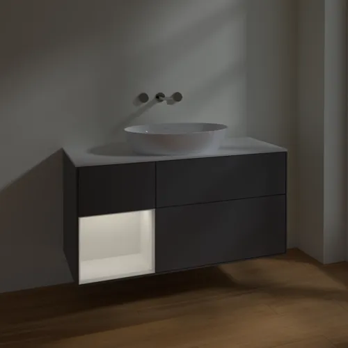 VILLEROY BOCH Finion Waschbeckenunterschrank, mit Beleuchtung, 3 Auszüge, 1200 x 603 x 501 mm, Anthracite Matt Lacquer / Glossy White Lacquer / Glass White Matt #FA61GFGK, Bild 5