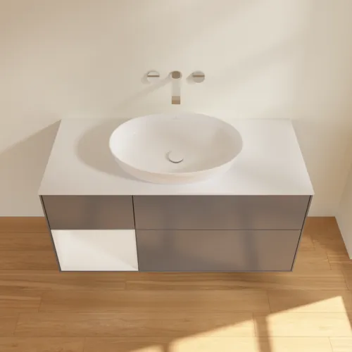 VILLEROY BOCH Finion Waschbeckenunterschrank, mit Beleuchtung, 3 Auszüge, 1200 x 603 x 501 mm, Anthracite Matt Lacquer / Glossy White Lacquer / Glass White Matt #FA61GFGK, Bild 4