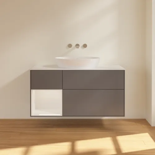 VILLEROY BOCH Finion Waschbeckenunterschrank, mit Beleuchtung, 3 Auszüge, 1200 x 603 x 501 mm, Anthracite Matt Lacquer / Glossy White Lacquer / Glass White Matt #FA61GFGK, Bild 3